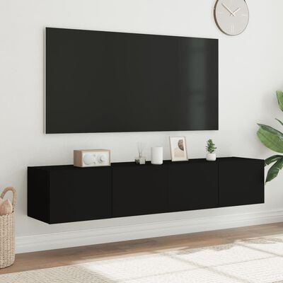 vidaXL Muebles de TV de pared con luces LED 2 uds negro 80x35x31 cm