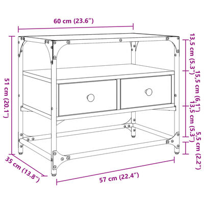 vidaXL Mueble TV cristal y madera ingeniería gris Sonoma 60x35x51 cm