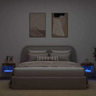 vidaXL Mesitas de noche de pared con luces LED 2 uds roble ahumado