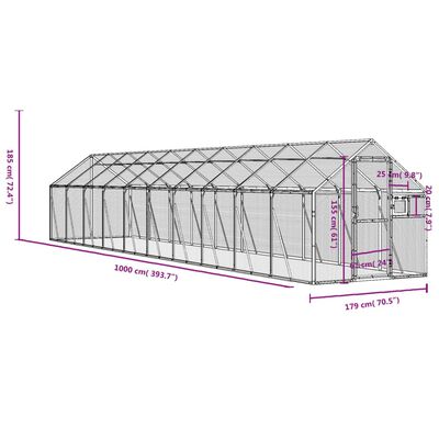 vidaXL Pajarera de aluminio color plateado 1,79x10x1,85 m