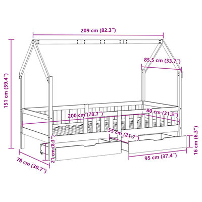 vidaXL Estructura de cama para niños con cajones madera pino 80x200 cm