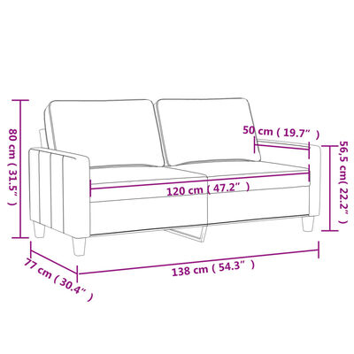 vidaXL Sofá de 2 plazas de terciopelo gris claro 120 cm