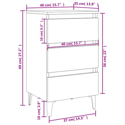 vidaXL Mesita de noche con patas de metal roble ahumado 40x35x69 cm