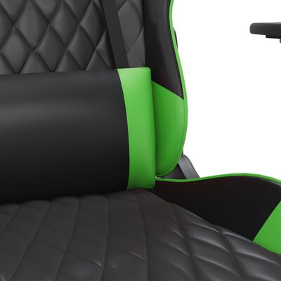 vidaXL Silla gaming de masaje y reposapiés cuero sintético negro verde