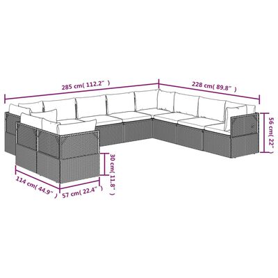 vidaXL Set de muebles de jardín 10 pzas y cojines ratán sintético gris