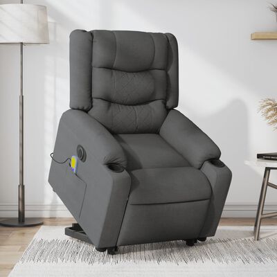 vidaXL Sillón de masaje eléctrico reclinable elevable tela gris oscuro