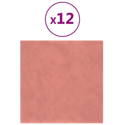 vidaXL Paneles de pared 12 uds terciopelo rosa 30x30 cm 1,08 m²