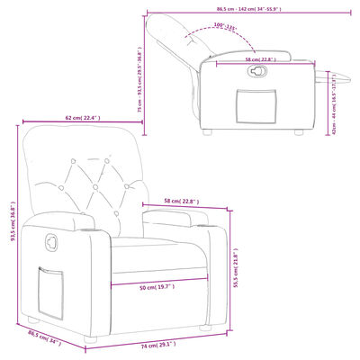 vidaXL Sillón reclinable de cuero sintético gris