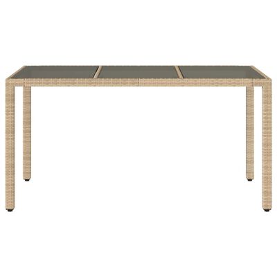 vidaXL Mesa de jardín superficie de vidrio ratán PE beige 150x90x75 cm