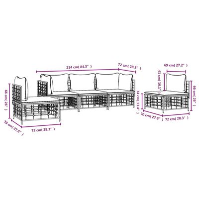 vidaXL Juego de muebles de jardín 5 pzas y cojines ratán PE antracita