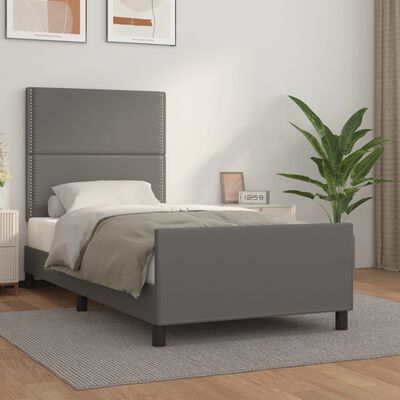 vidaXL Estructura de cama con cabecero cuero sintético gris 90x200 cm