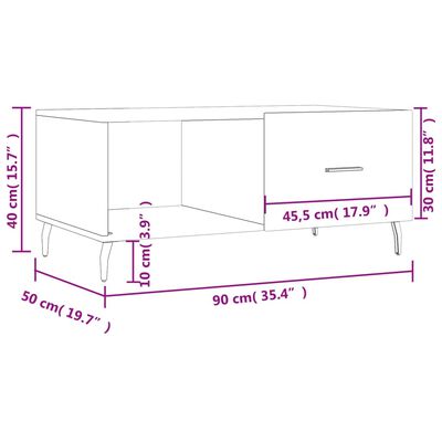 vidaXL Mesa de centro madera contrachapada blanco 90x50x40 cm