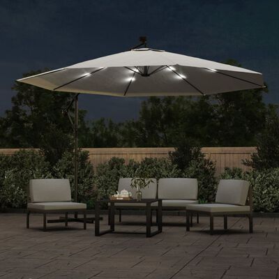 vidaXL Sombrilla voladiza jardín con luces LED palo acero arena 350 cm