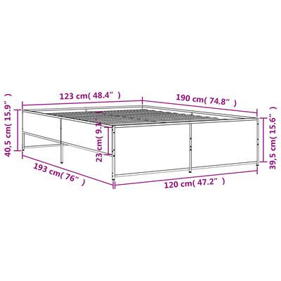 vidaXL Estructura cama madera ingeniería metal gris Sonoma 120x190 cm