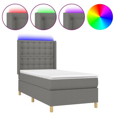 vidaXL Cama box spring colchón y luces LED tela gris oscuro 90x200 cm