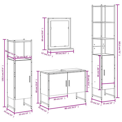 vidaXL Juego de muebles de baño 4 piezas madera de ingeniería negro