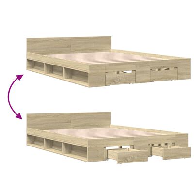 vidaXL Cama con cajones madera ingeniería roble Sonoma 140x190 cm