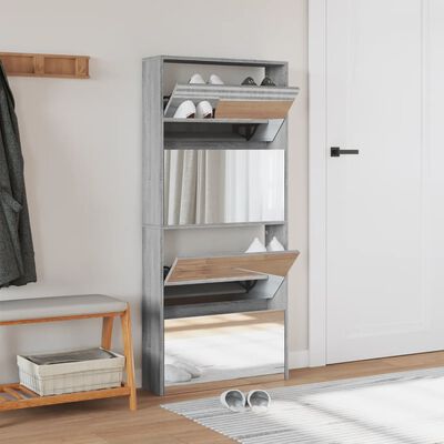 vidaXL Mueble zapatero con espejo 4 niveles gris Sonoma 63x17x134 cm