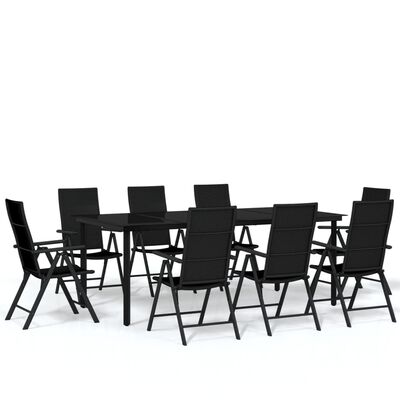 vidaXL Juego de comedor para jardín 9 piezas negro