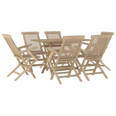 vidaXL Juego de comedor de jardín 7 piezas madera maciza de teca gris