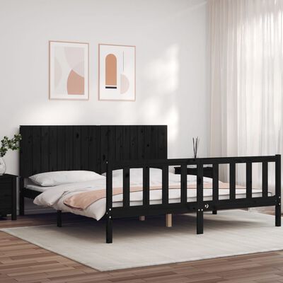 vidaXL Estructura cama de matrimonio con cabecero madera maciza negro