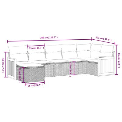 vidaXL Set de comedor de jardín 7 pzas y cojines ratán sintético negro