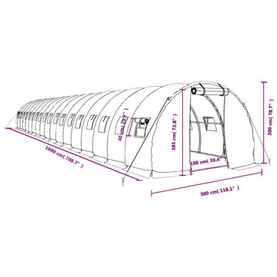 vidaXL Invernadero con estructura de acero verde 54 m² 18x3x2 m