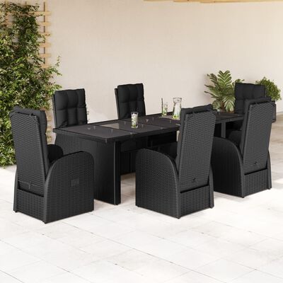 vidaXL Set de comedor de jardín 7 pzas y cojines ratán sintético negro