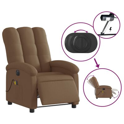 vidaXL Sillón reclinable de masaje eléctrico tela marrón