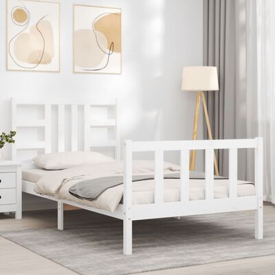 vidaXL Estructura de cama con cabecero madera maciza blanco 90x200 cm