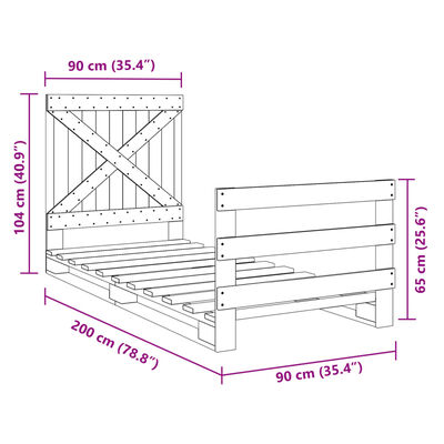 vidaXL Estructura de cama con cabecero madera maciza de pino 90x200 cm