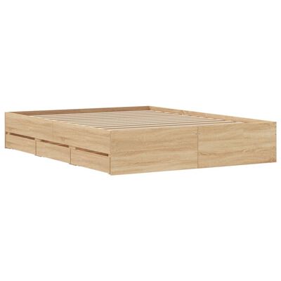 vidaXL Cama con cajones madera ingeniería roble Sonoma 150x200 cm