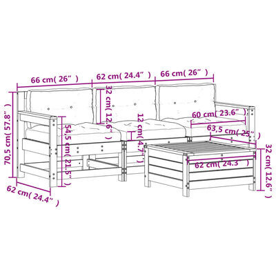 vidaXL Juego de muebles jardín 4 pzas y cojines madera abeto Douglas