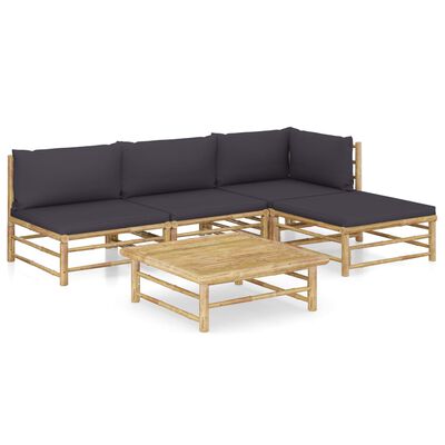 vidaXL Set de muebles de jardín 5 piezas bambú con cojines gris oscuro