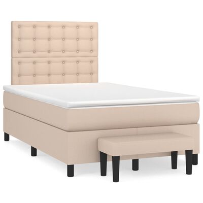 vidaXL Cama box spring con colchón cuero sintético capuchino 120x200cm