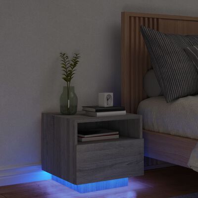 vidaXL Mesita de noche con luces LED gris Sonoma 40x39x37 cm