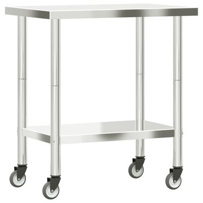 vidaXL Mesa de trabajo de cocina con ruedas acero inox 82,5x55x85 cm