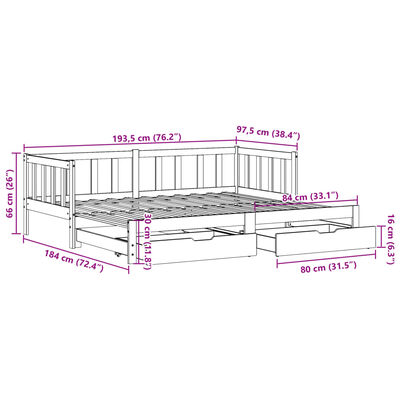 vidaXL Sofá cama nido con cajones madera maciza de pino 90x190 cm