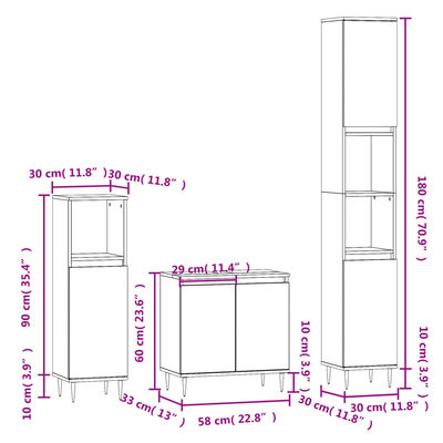 vidaXL Set muebles de baño 3 piezas madera contrachapada blanco brillo