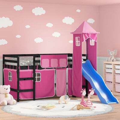 vidaXL Cama alta para niños con torre madera pino rosa 90x190 cm