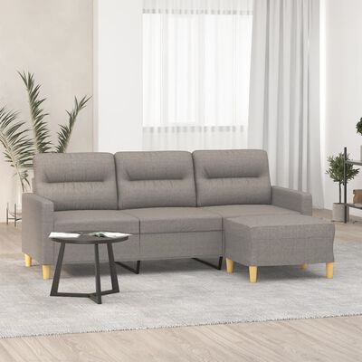 vidaXL Sofá de 3 plazas con taburete de tela gris taupe 180 cm