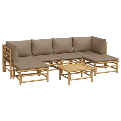 vidaXL Set de muebles de jardín 7 piezas bambú y cojines gris taupe