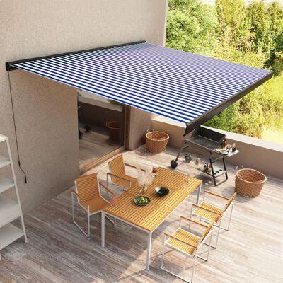 vidaXL Toldo de carrete manual azul y blanco 400x300 cm