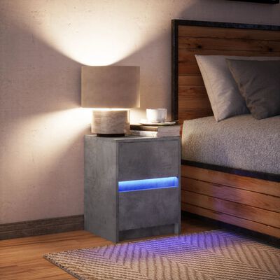 vidaXL Mesita de noche con luces LED madera ingeniería gris hormigón