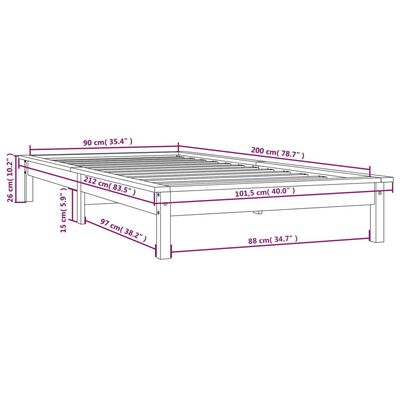 vidaXL Estructura de cama madera maciza pino marrón miel 90x200 cm