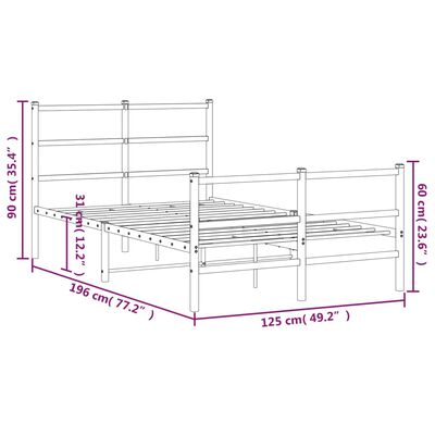 vidaXL Estructura cama sin colchón con estribo metal negro 120x190 cm