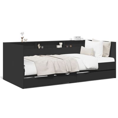 vidaXL Sofá cama con cajones sin colchón negro 75x190 cm