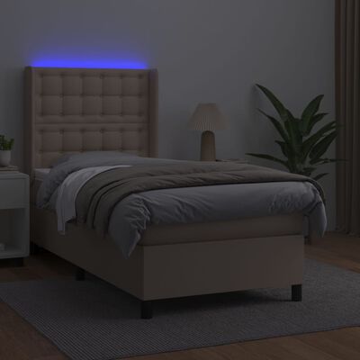 vidaXL Cama box spring colchón LED cuero sintético capuchino 90x200 cm