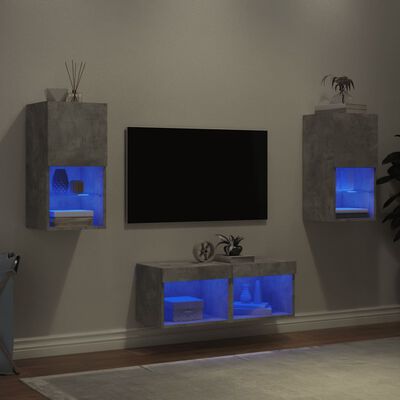 vidaXL Muebles de TV de pared con luces LED 4 piezas gris hormigón