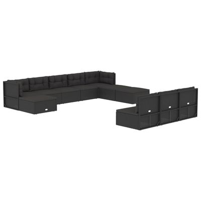 vidaXL Set muebles de jardín 11 pzas y cojines ratán sintético negro